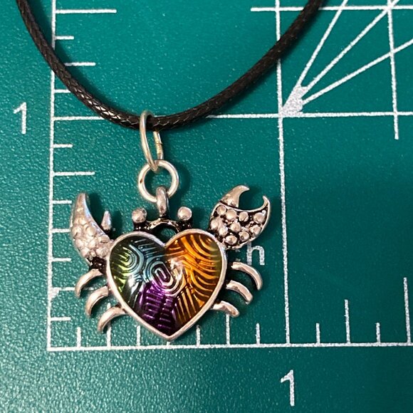 Crab Necklace Silver Plated 18" Black Cord Sea Life Beach Island Zodiac Cancer - Picture 7 of 7